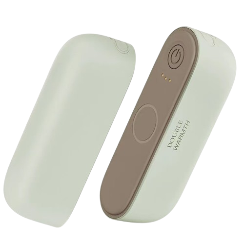 Chauffe-main rechargeable SAVYWARM™ vert menthe, design magnétique détachable avec double surface chauffante et bouton central élégant.