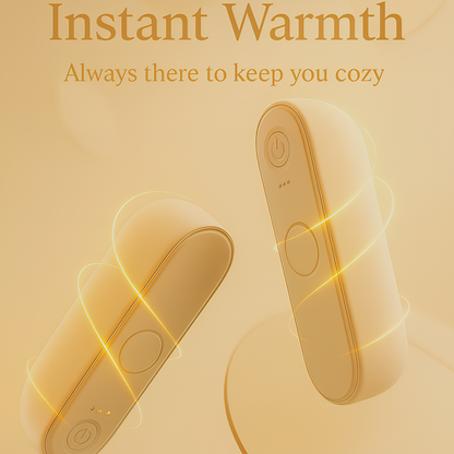 Chauffe-main rechargeable SAVYWARM™ présenté avec effet lumineux doré, illustrant la chaleur immédiate et le bien-être qu’il procure à tout moment.